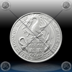 2oz V. BRITANIJA 5 Pounds 2017 "Red Dragon of Wales" UNC